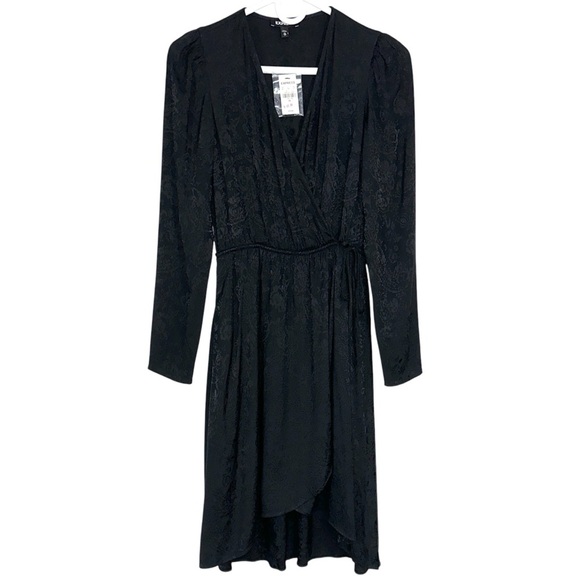 Express Black Satin Damask Faux Wrap Dress - Picture 1 of 9